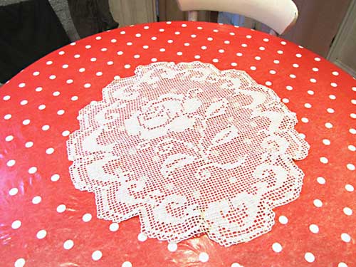 Hand-made lace doily, made by Great Aunt Doll