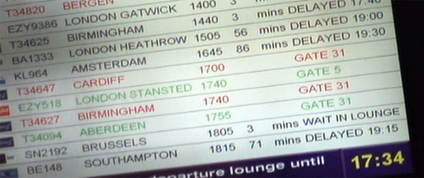 Departure board at Newcastle Airport.jpg