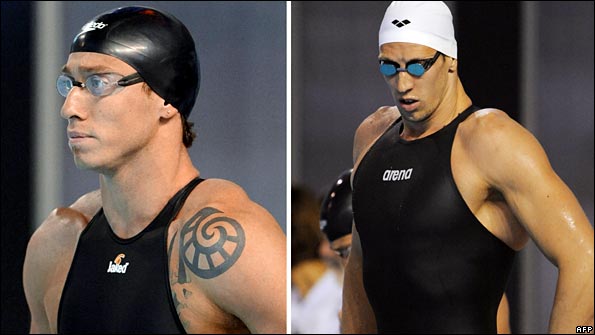 Record-breakers: Frederick Bousquet in a Jaked 01; Alain Bernard in an Arena X-Glide