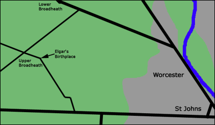 Map of Elgar's birthplace