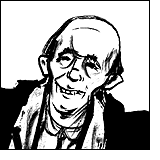 A sketch from memory by Karl Lek of his art teacher, nicknamed,'Sharky'