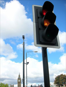 Traffic lights in front of Big Ben