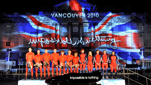 Team GB athletes outside Somerset House