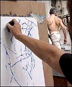 Artist sketching model