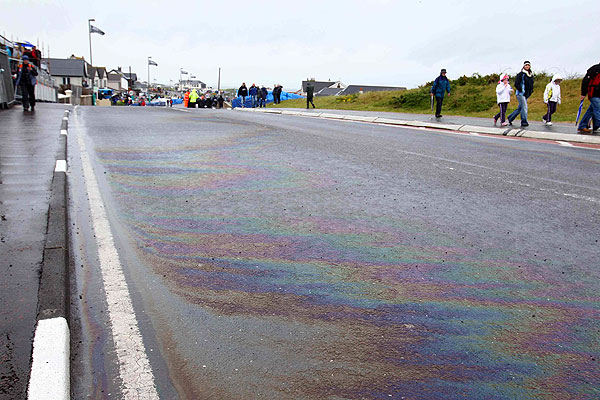 Oil spill from the Superbike race