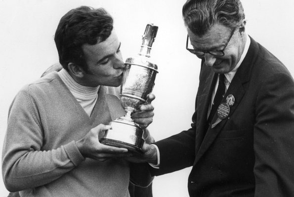 Tony Jacklin celebrates his 1969 win