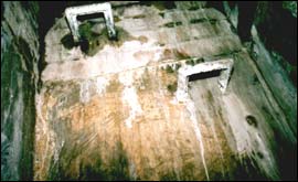 Foot holds leading into a tunnel in Meadwood beck.