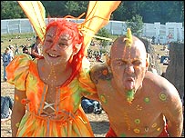 Festival-goers at Glastonbury 2004