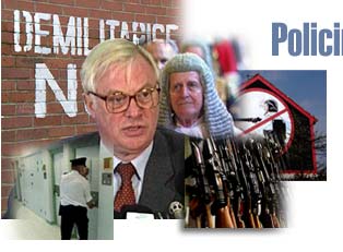 Montage of images relating to policing and justice