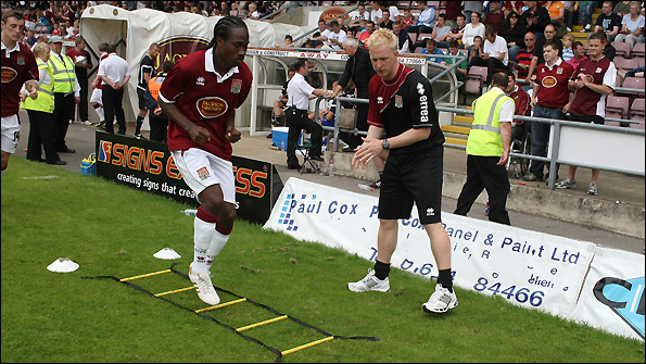 Glen Thurgood working with Northampton Town's Paul Rodgers.
