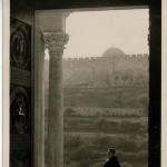 Looking from the door of the Church of All Nations onto Jerusalem old city wall with the Mosque of Omar visible. On leave in Palestine September 1943