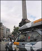 The lads passing Trafalgar Square