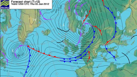 Met Office chart for Thursday, 4 January from 12 noon.