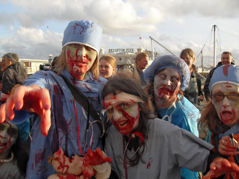 three zombies on Brighton seafront