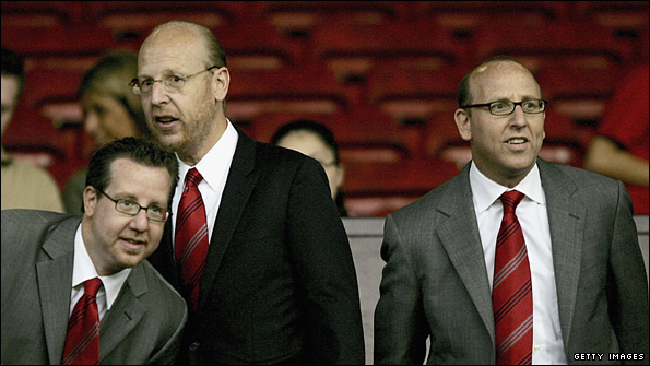 Bryan Glazer and his brothers Avram and Joel at Old Trafford