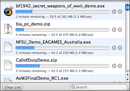 Screengrab of downloaded game demo files