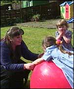 Bernadette playing with Katie and Abbie-Rose
