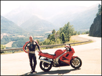 Touring in Europe is another of biking's pleasure. Here, I'm in the French Alps on a VFR750.