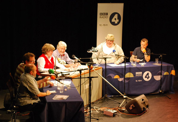 News quiz panel of Andy Hamilton, Miles Jupp, Phill Jupitus and Jeremy Hardy