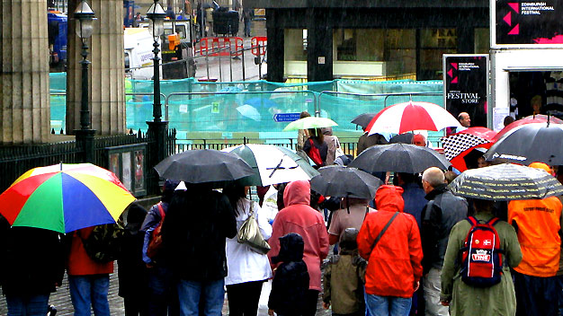 Watching performances requires an umbrella today