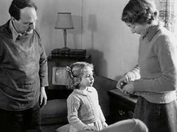 The Moore family at home in 1950, photo by Felix H. Man © The Henry Moore Foundation. This image must not be reproduced or altered without prior consent from the Henry Moore Foundation.