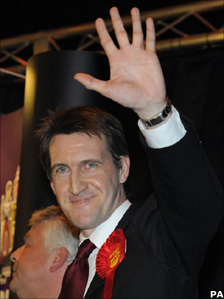 Labour party candidate Dan Jarvis celebrates winning the Barnsley Central by-election