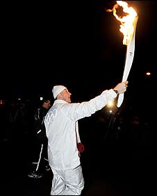 Matthew PInsent with the Olympic torch