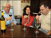 Mulher cega prova vinho ao ladode avaliadores (Foto: Universidade La Rioja)