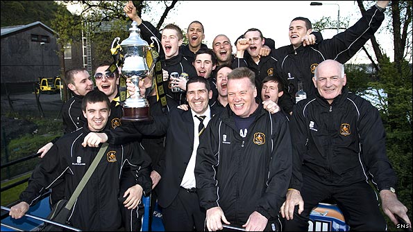 Dumbarton celebrate winning the Scottish Third Division