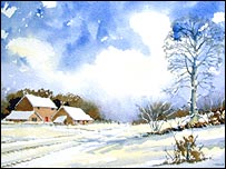 Winter scene by Norfolk artist Frank Halliday