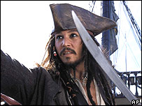 Johnny Depp em cena de 'Piratas do Caribe: A Maldição da Pérola'