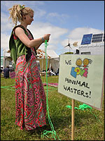 Polly, working at the eco-hub at Sunrise Celebration 2009