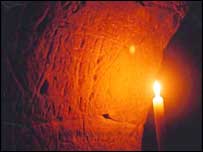 Carvings lit up by candle