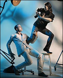 Richard Winsor (left) and Aaron Sillis as Dorian Gray and Basil Hallward