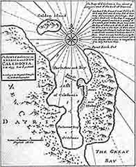 Black and white illustration showing Herman Moll's 1735 map of Darien