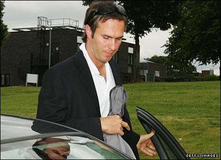 Michael Vaughan leaves in his car after resigning as England captain