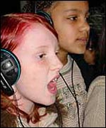 two children singing