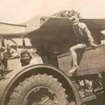 Thrashing the corn at Foxhall Farm in 1943. Kathleen O'Dell (left) and Vera Rookyard (right)