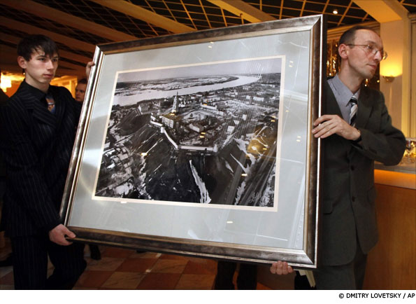 Photo by Russian President Dmitry Medvedev on display at a charity auction in St Petersburg, Russia