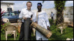 World Service Producer Leo Hornak with Ghanaian master drummer JB Koranteng Krentisl in Accra