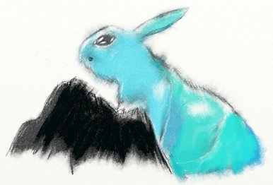 Blue rabbit by a rock lol