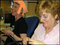 Knitting Elvis wigs