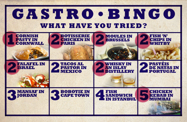 'Gastro tour bingo' card