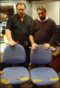 Richard and Ben with their battered chairs