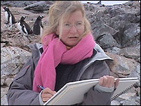 Mary-Anne Bartlett sketching in Antarctica