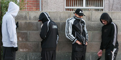 Four boys playing truant