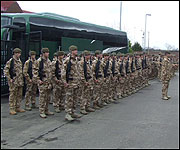 The soldiers prepare to march