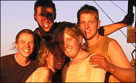 Claire and fellow backpackers in Australia