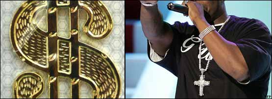 Bling jewellery worn by a rapper