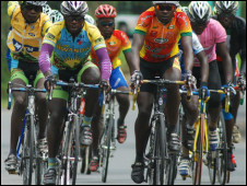Cyclists from Team Rwanda